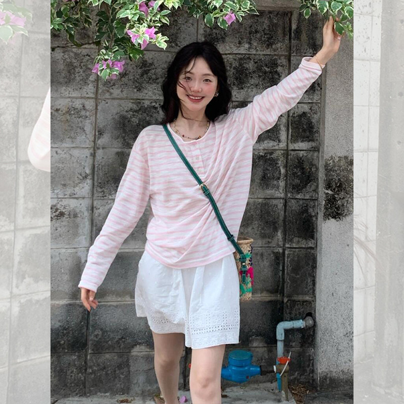 Kii Wii Áo thun dài tay sọc hồng thường ngày mùa hè dành cho nữ 250602 | BigBuy360 - bigbuy360.vn