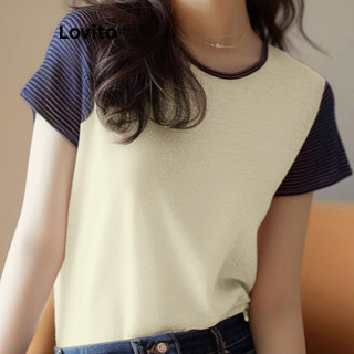 Áo thun Lovito ghép nối màu sắc phong cách thường ngày cho nữ LNE61216