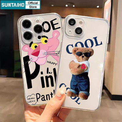 Ốp Điện Thoại Suntaiho Hoạt Hình Pink Panther Cool Bear Họa Tiết TPU Trong Suốt Mềm Cao Cấp Chống Sốc Cho iPhone 11 12 13 14 15 16 Pro max IP 7 8 Plus Iphon X Xs XR Xs max
