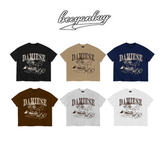 Beeyanbuy Áo phông nam xanh navy form rộng mùa hè cổ tròn áo cây dừa in hình fashion local brand