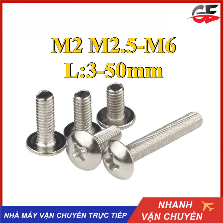 Ốc Vít đầu dù pake , Bu lông đầu dù pake inox 304 mạ niken M2 / M2.5 / M3 / M4 / M5 / M6 * L3-50MM (