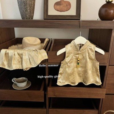 Set Áo Yếm Sát Nách Trung Hoa Cổ Tàu Quần Hoa Nổi Cho Bé Gái 1-8 Tuổi MINTSCLOSET Quảng Châu GA2382