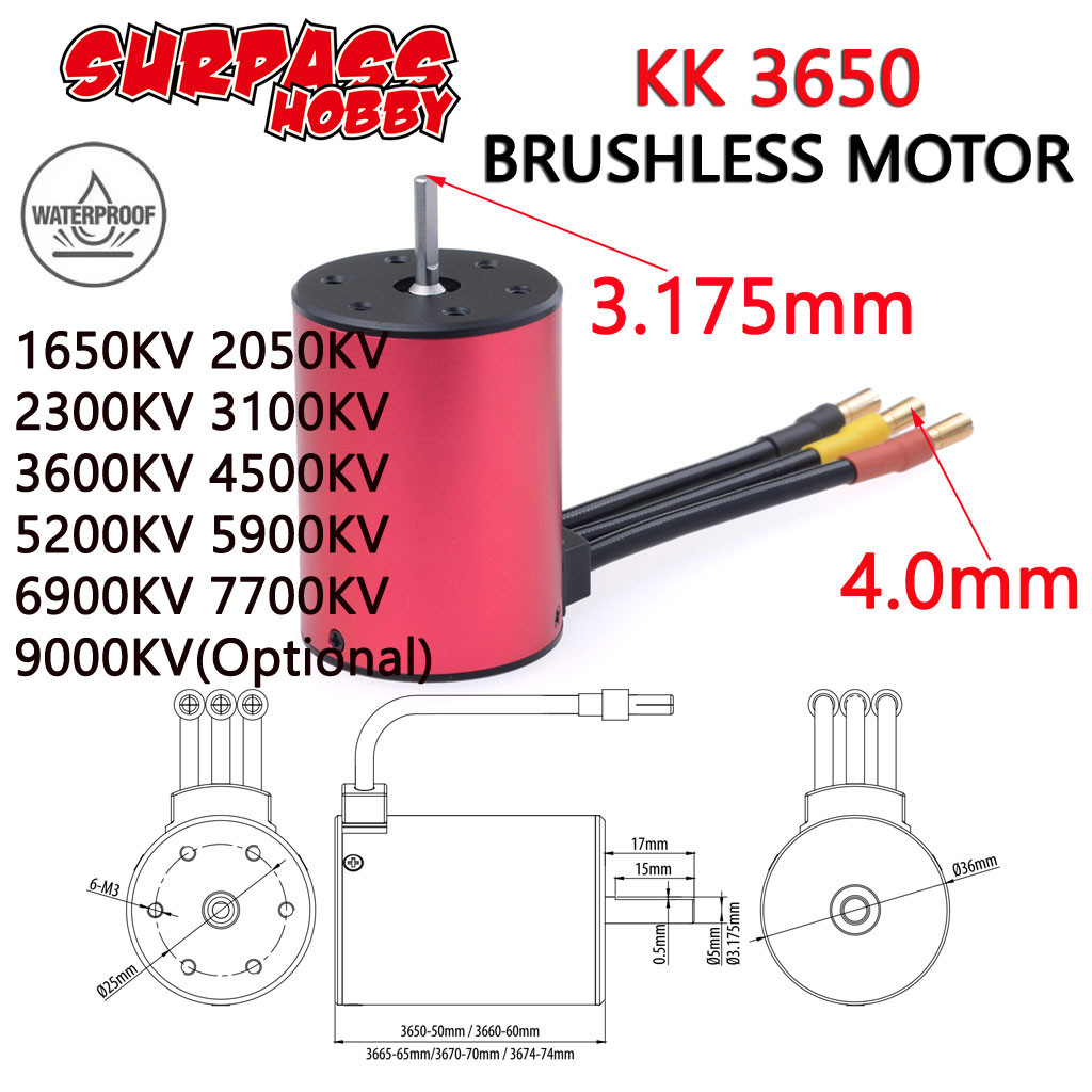 SURPASS HOBBY KK 3650 Động cơ không chổi than 7700KV 5900KV 5200KV 3600KV 3.175mm Trục cho RC 1 / 10