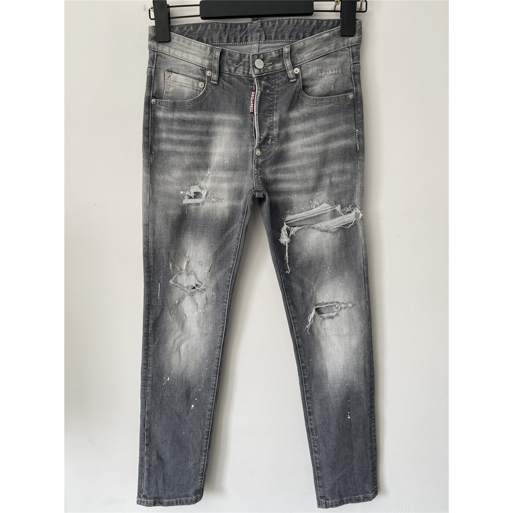 Mùa Xuân Hè 2025 Phong Cách Mới DSQUARED2 Quần Jean D2 Hợp Thời Trang Nam Rửa Rách Miếng Dán Sơn Hoà