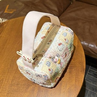 Túi Đựng Mỹ Phẩm cầm tay Hello Kitty Nữ Pouch Chần Bông Vintage Nơ Ins Make Up dễ thương ngọt ngào Dung tích lớn du lịch