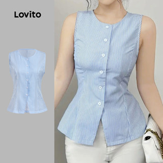 Lovito Áo ba lỗ sọc thông thường mùa xuân / mùa hè màu xanh và trắng dành cho nữ L135A2D118