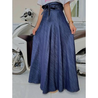 Váy Chống Nắng Nữ - Váy Jean Chống Nắng FeeSize Dáng Xoè Cột Dây Tiện Lợi Vải Dày Đẹp