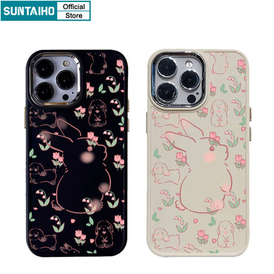 Suntaiho Thanh Lịch Thỏ Và Họa Tiết Hoa Dễ Thương Ốp Lưng Điện Thoại Silicon Mềm Cao Cấp Chống Sốc Cho iPhone 11 12 13 14 15 16 Pro max IP 7 8 Plus Iphon X Xs XR Xs max