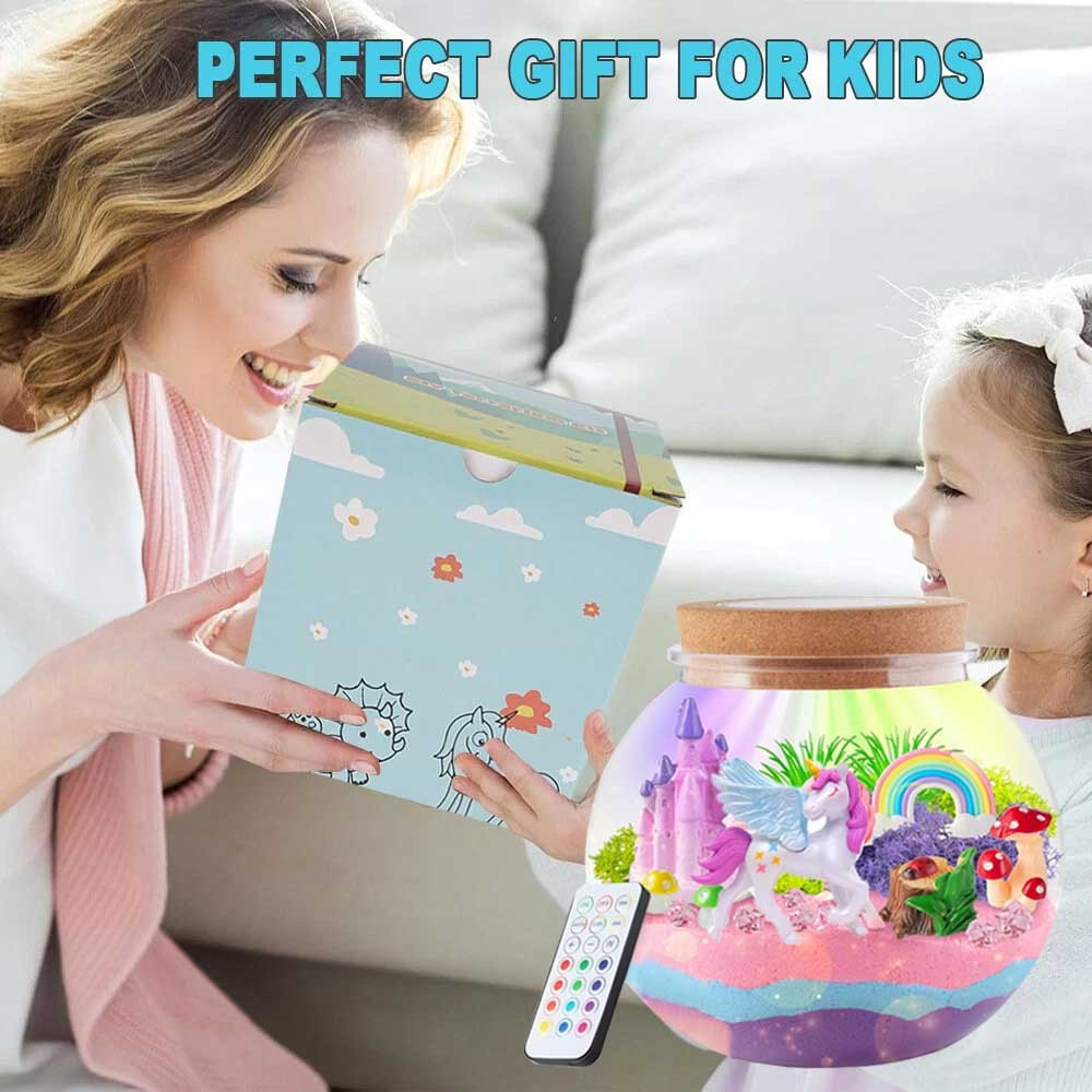 Unicorn Light-Up Terrarium Kit for Kids - LED Night Light Birthday Gift for Girls - Unicorn Toys for
