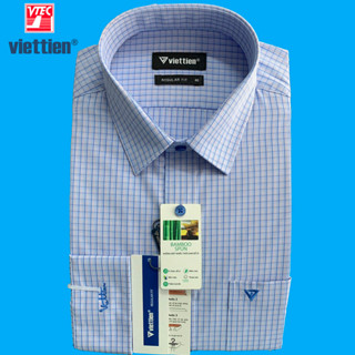 Viettien - Áo sơ mi dài tay vạt bầu ca rô 1S6194 form regular fit