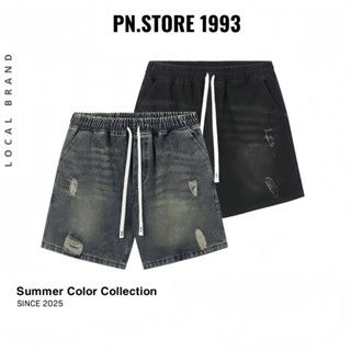 [Deal Mở Bán] Quần Short Jean xước Nam Form Trên Gối PN Store 1993 Cạp Chun Co Dãn, Thoải Mái Dễ Chịu