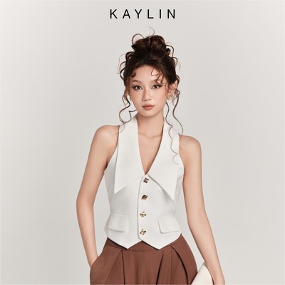 Áo kiểu KAYLIN Gile VALIA Halter Vest phối nút chất vải tằm tuyết phong cách thanh lịch BST Hè 2025  - A12T5