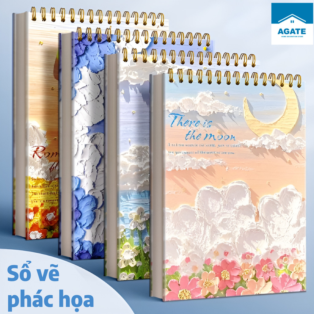  Sổ Vẽ Màu Acrylic Sketchbook A4 16K - Giấy Dày 160gsm Gáy Lò Xo Bìa Cứng 60 Tờ Trang Chuyên Vẽ Màu Nước 