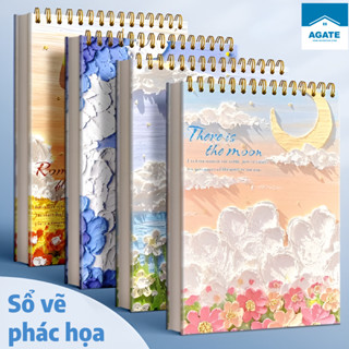 Sổ Vẽ Màu Acrylic Sketchbook A4/16K - Giấy Dày 160gsm, Gáy Lò Xo Bìa Cứng, 60 Tờ Trang Chuyên Vẽ Màu Nước