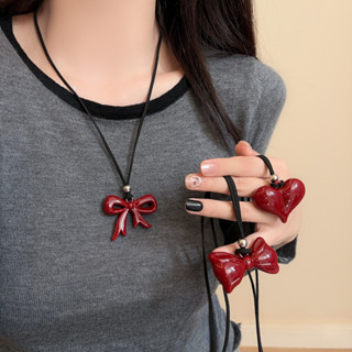 Ahellogirl 2025 Vòng Cổ Tình Yêu Bướm Đỏ Mới Cho Nữ - Dây Da Đen Đa Năng