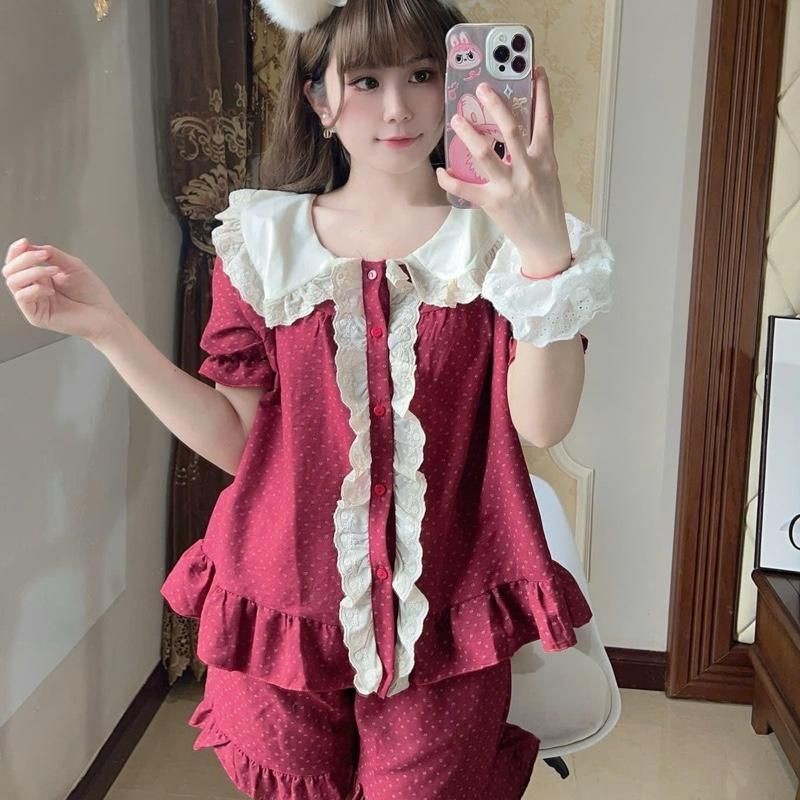 Bộ mặc Nhà Cổ Sen trắng phối ren Đùi hoạ tiết hoa dây chất Vân mây xinh xắn cho Nữ CC80 Sammy | BigBuy360 - bigbuy360.vn