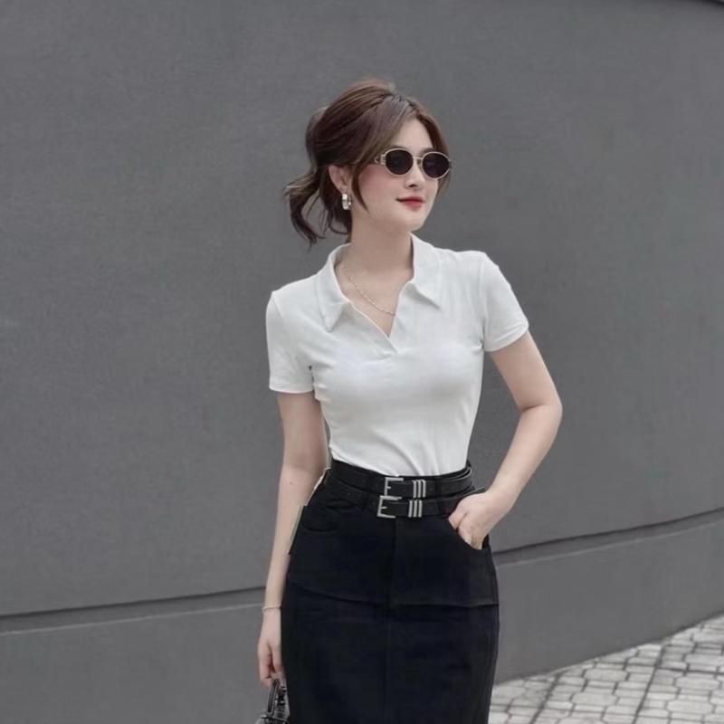 A88 Áo thun nữ tay ngắn Croptop Cổ Bẻ , Áo Polo Nhiều Màu size dưới 53kg mã a88