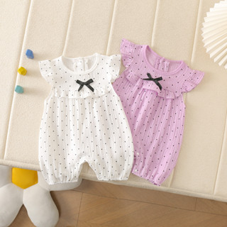 Mùa Hè Mới Quần Áo Cho Bé Gái Bay Tay Body 0-24 Tháng Thoáng Khí Chấm Bi Màu Đen Mát Và Thoáng Khí Áo Liền Quần Phong Cách Hàn Quốc