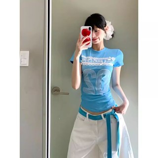  áo thun  baby tee xanh biển  áo girl phố ôm body  mùa hè Eleclassm áo phông nữ cotton 100% 