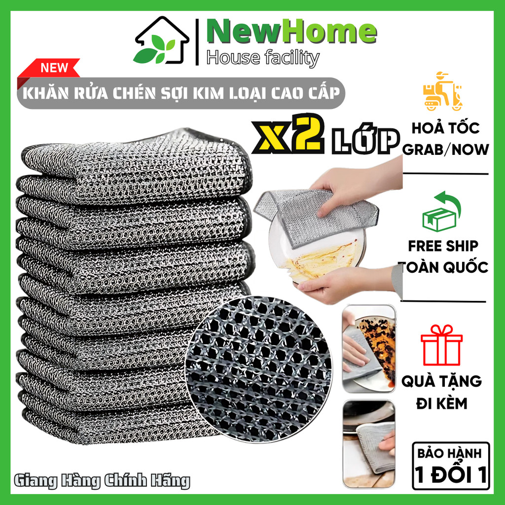 Khăn Rửa Chén Dây Kim Loại 2 Lớp - Cọ Rửa Xoong Nồi Tiện Lợi Không Bào Mòn.