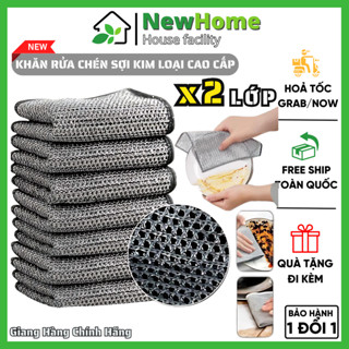 Khăn Rửa Chén Dây Kim Loại 2 Lớp - Cọ Rửa Xoong Nồi Tiện Lợi Không Bào Mòn.
