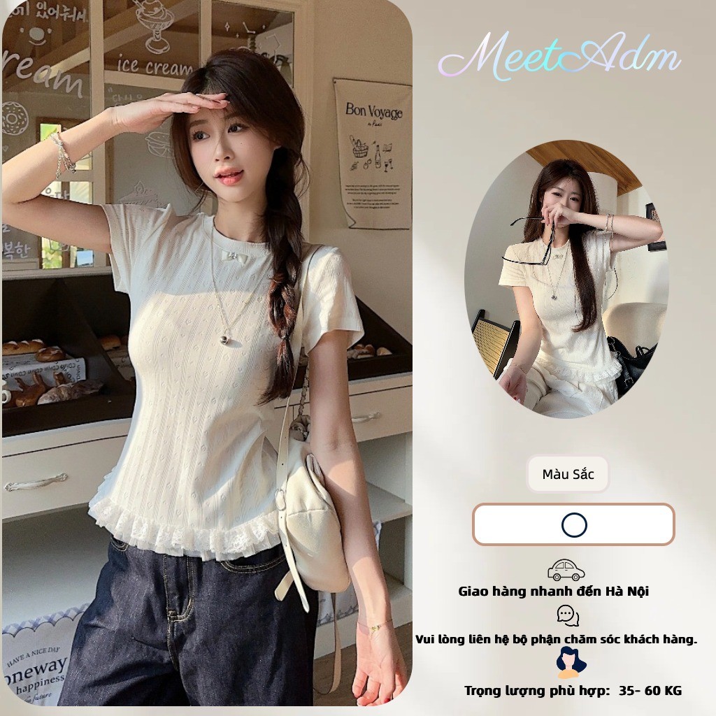 Meet-Adm Áo Thun Ngắn Tay Ren Ren Đơn Giản Jacquard Phiên Bản Hàn Quốc | BigBuy360 - bigbuy360.vn