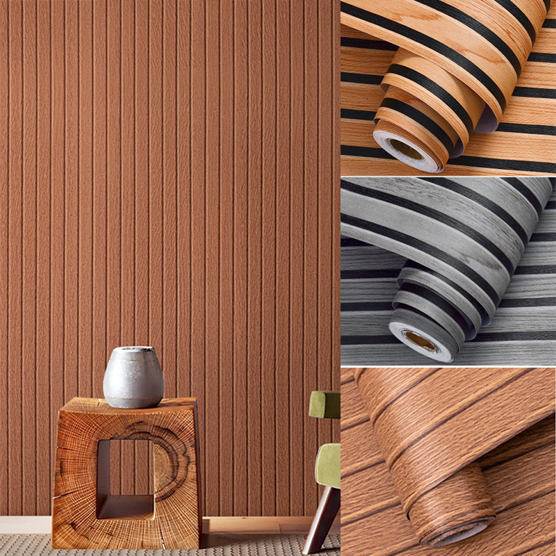 Giấy dán tường hạt gỗ giả 3m / 5m / 10m Miếng dán tường tự dính Vỏ & Dán tường chống nước cho phòng 