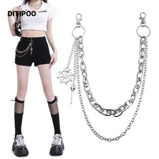 Dây đeo thắt lưng DITIPOO, dây chuyền punk rock nhiều lớp, phụ kiện thời trang bông tai kẹp hip hop cho nam nữ