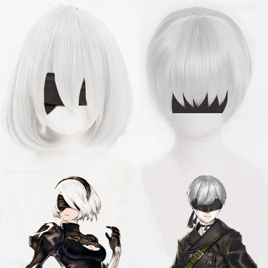 Game NieR: Automata YoRHa No.2 Loại B 2BYoRH 9S 2B Cosplay Tóc Giả 28cm / 33cSivler Tóc Giả Ngắn Trắ