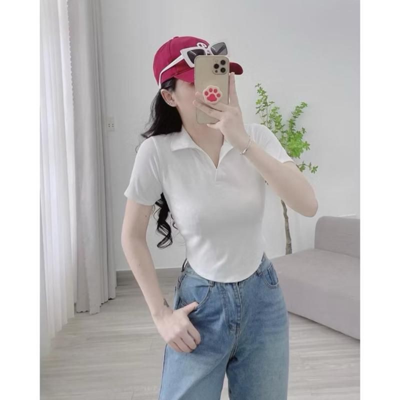 A88 Áo thun nữ tay ngắn Croptop Cổ Bẻ , Áo Polo Nhiều Màu size dưới 53kg mã a88