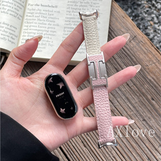 Dây đeo da họa tiết Lichee cho Xiaomi Mi Band 10 9 8 Vòng đeo tay từ tính cho MiBand 3 4 5 6 Phụ kiện dây đeo đồng hồ