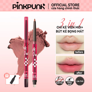 PinkPunk 3 in 1 Lip Liner Bút kẻ viền môi Bút kẻ Bọng Mắt Đầu chổi và gọt bút chì