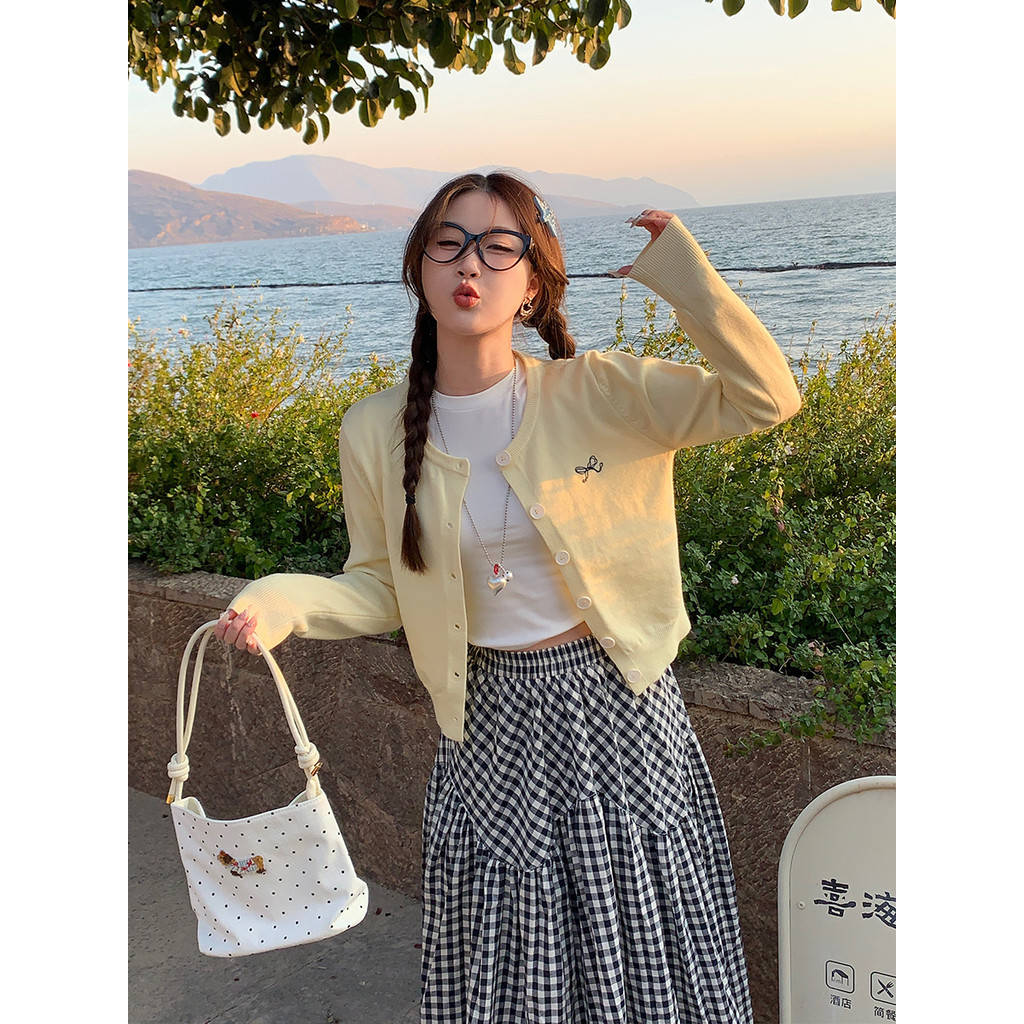 YAYUAN K Dệt Kim Cardigan Nữ Phong Cách Mới Cổ Tròn Thời Trang Mỏng Nhìn Thêu Áo Khoác Nhỏ Pur | BigBuy360 - bigbuy360.vn