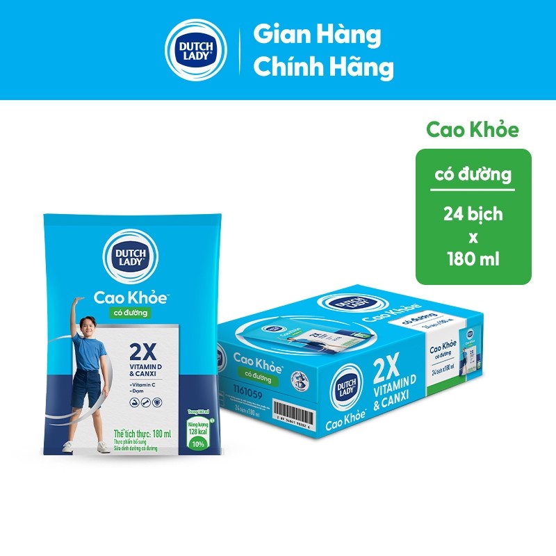 Thùng 24 Bịch Sữa Dinh Dưỡng Dutch Lady Cao Khỏe Có Đường 24x180ml