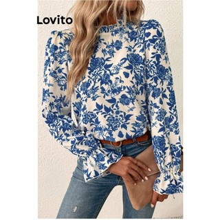 Áo kiểu Lovito họa tiết hoa viền nhún bèo phong cách thường ngày cho nữ LNL60137