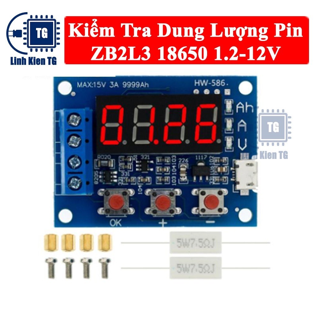 085 Máy Kiểm Tra Dung Lượng Pin ZB2L3 HW-586 LED màn hình kỹ thuật số 18650 1.2-12V