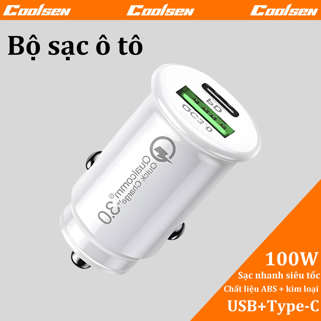 Cốc sạc nhanh ô tô PD30W Type-C + USB-A – Hỗ trợ sạc nhanh cho iPhone Samsung Huawei chuẩn PD/QC 3.0