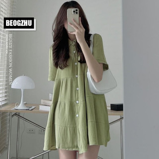  Đầm Babydoll BEOGZHU Bigsize Đầm Sơ Mi Tay Ngắn Có Cổ Trơn Kiểu Hàn Quốc Mùa Hè Váy Thời Trang Đẹp Cho Nữ