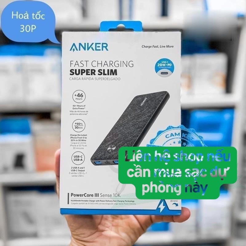 Sạc dự phòng Anker powerpore 3 Sense 10000mAh - A1231 / A1248 NEW bọc vải sạc nhanh 20W PD