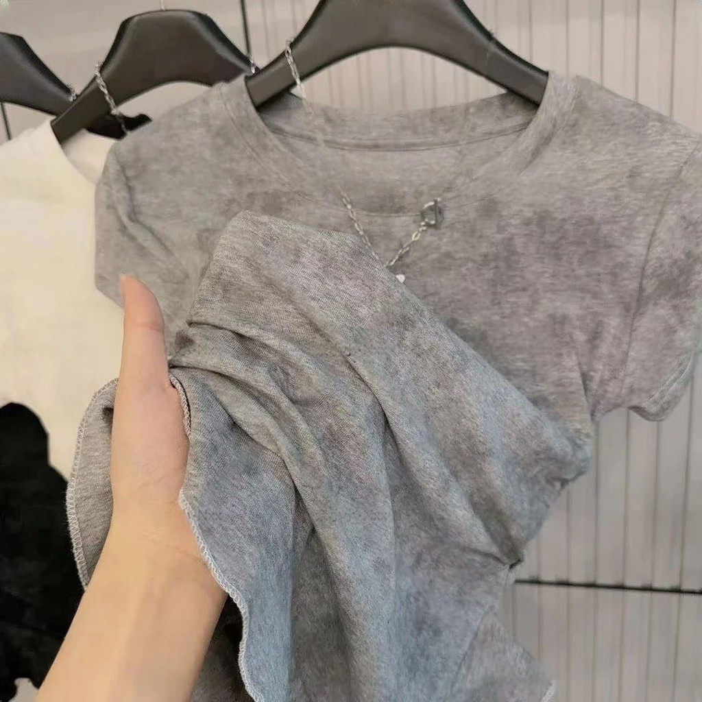 Áo thun nữ dáng ôm thời trang – Thiết kế lệch tà buộc eo, tay ngắn chất thun cotton mặc hàng ngày | BigBuy360 - bigbuy360.vn