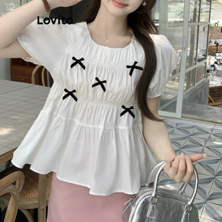 Áo kiểu Lovito xếp nếp màu trơn phong cách thường ngày cho nữ LNE60483