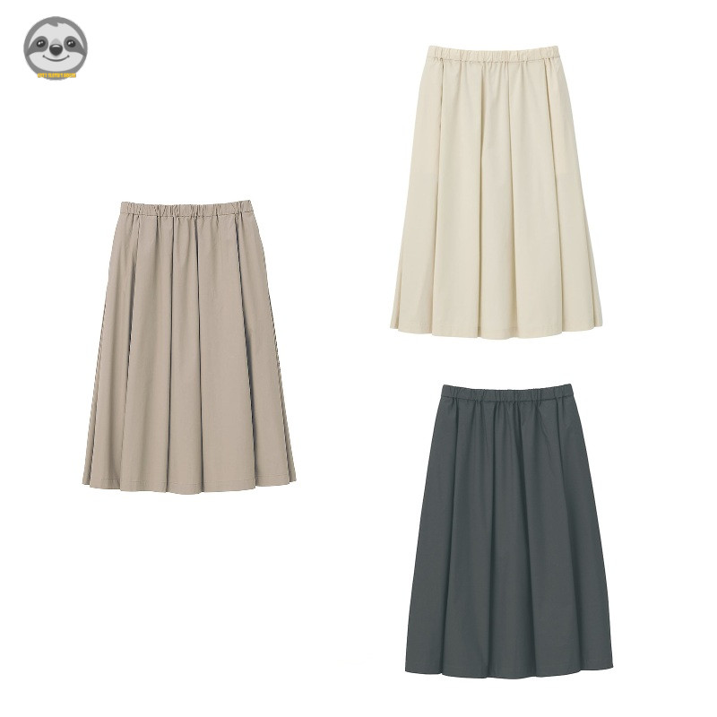 Phong cách Nhật Bản Phong cách Muji / Váy xếp ly dây rút siêu nhỏ dệt màu trơn / Váy dài vừa vặn pho