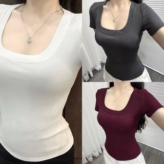  Áo cổ u nữ tay ngắn sexy gợi cảm thun cotton mềm mịn thoáng mát form ôm sát body,tôn dáng phom chuẩn dưới 53kg 
