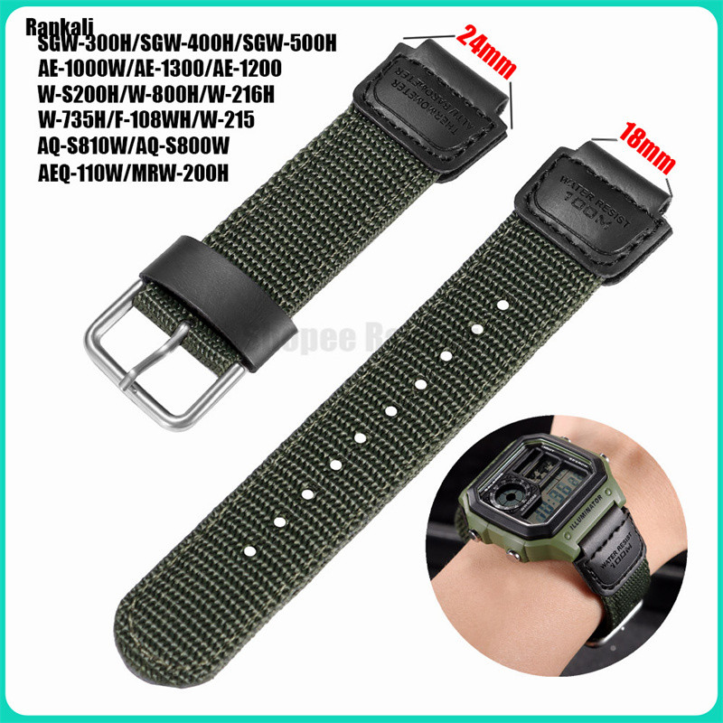 Dây đeo đồng hồ Nylon quân sự 18mm cho Casio AE1200 SGW300 AQ-S810W AQS800W W216H W735H W800H Dây đe