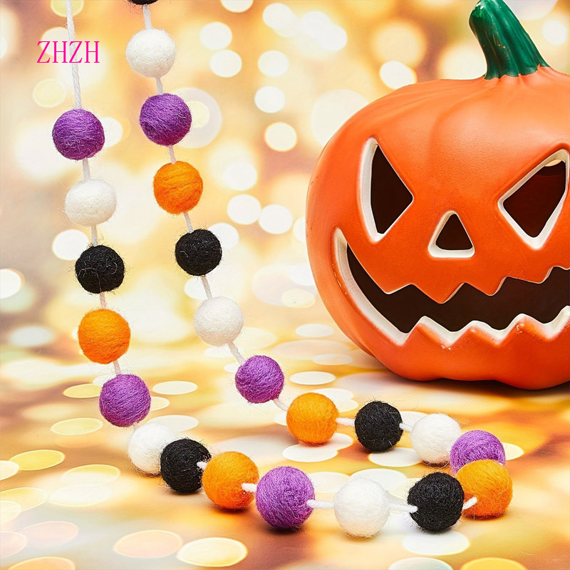 [HZH] Mặt dây chuyền bóng nỉ Halloween Vòng hoa Pompom 24 bóng Trang trí Pompom