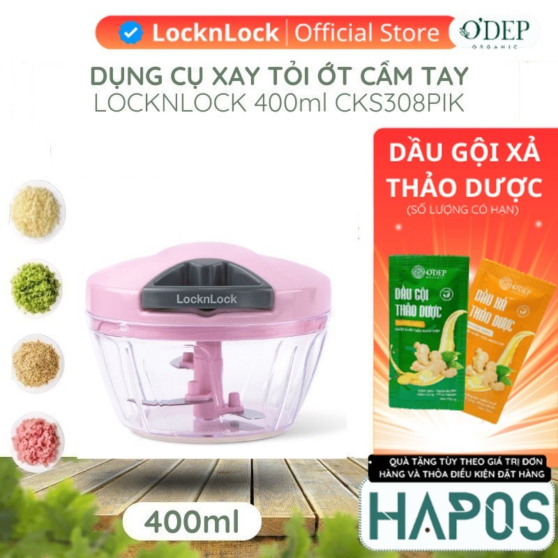 Xay tỏi ớt LocknLock mini kéo tay Chính hãng, băm rau củ, làm đồ ăn dặm không cần điện tiện lợi CKS3