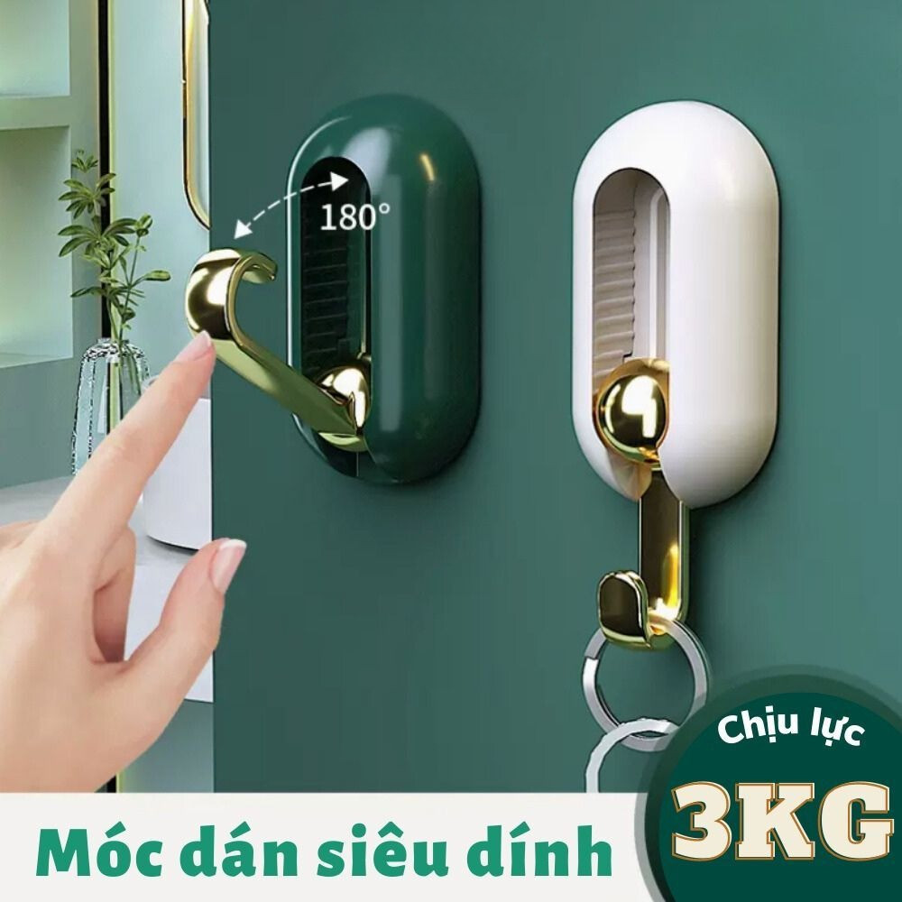 Móc dán tường chịu lực xoay 360 độ, Móc treo tường siêu dính phong cách sang trọng, treo chìa khoá, treo đồ dùng nhà bếp