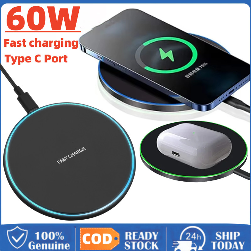 [Giao Hàng VN] Đế Sạc Nhanh Không Dây QC 3.0 Type C 60W Phone 14 13 12 11 XS XR X 8 Samsung S22 S21 