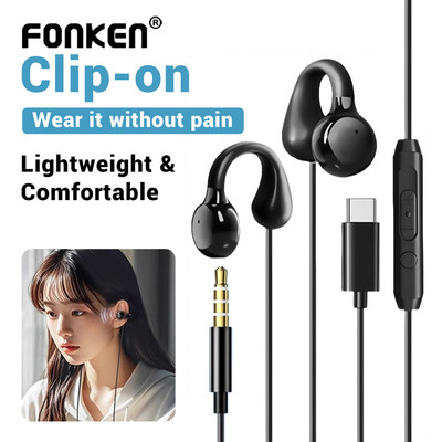 Tai nghe có dây Fonken Type-C 3,5mm Tai nghe có micrô Tai nghe thể thao để chạy bộ Yoga