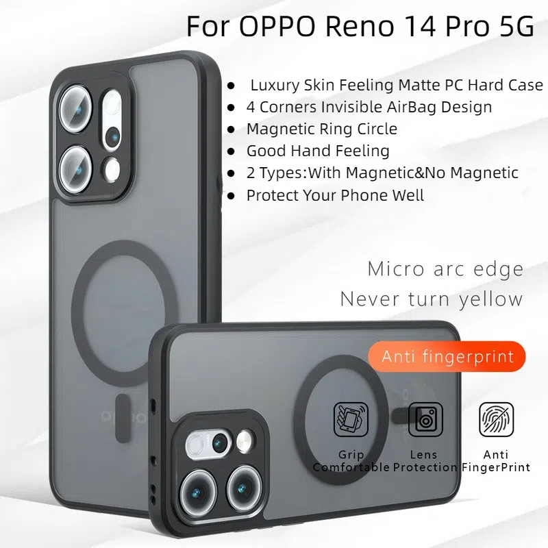 Dành Cho OPPO Reno14 Reno 14 Pro 5G Ốp Lưng Da Sang Trọng Cảm Giác Mờ PC Cứng AirBag Vỏ Điện Thoại T
